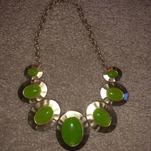 Lime Green and Gold Accent Necklace and Earrings